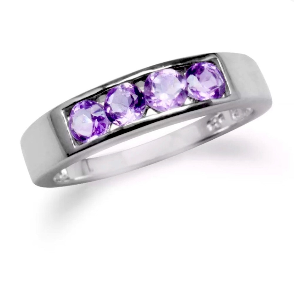 New Journey genuine amethyst channel set gold over 925 sterling silver ring 8